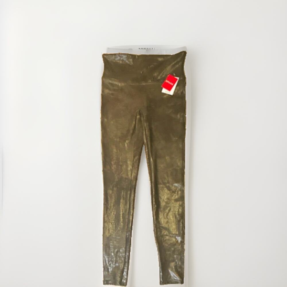 SPANX olive Shiny Faux Leather High Rise Ankle Leggings Women's M